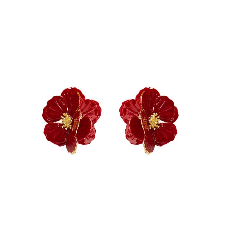 Earring Clip Enamel On Flower / Stud