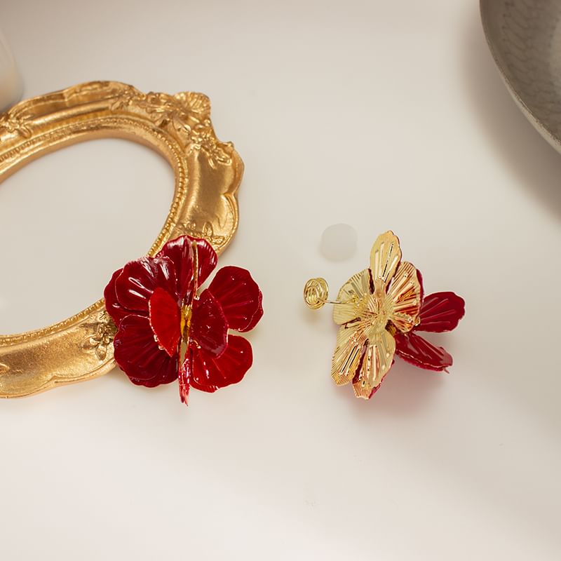 Earring Clip Enamel On Flower / Stud