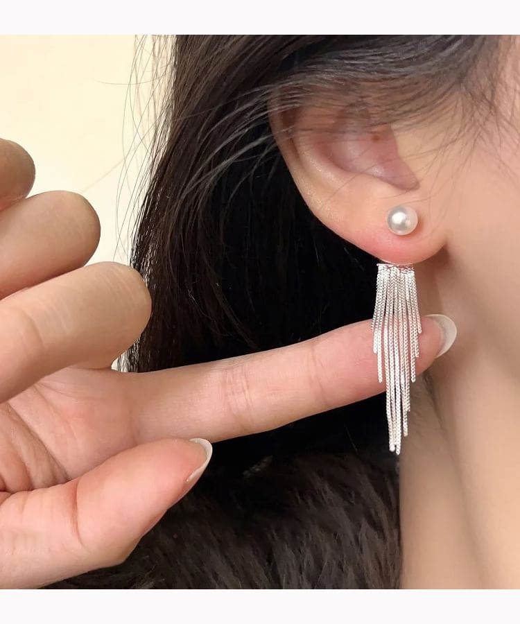 Faux Pearl Fringe Clip Earring On Drop /