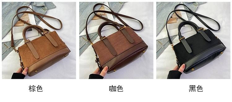 Plain Handle Suede Faux Crossbody Bag Top