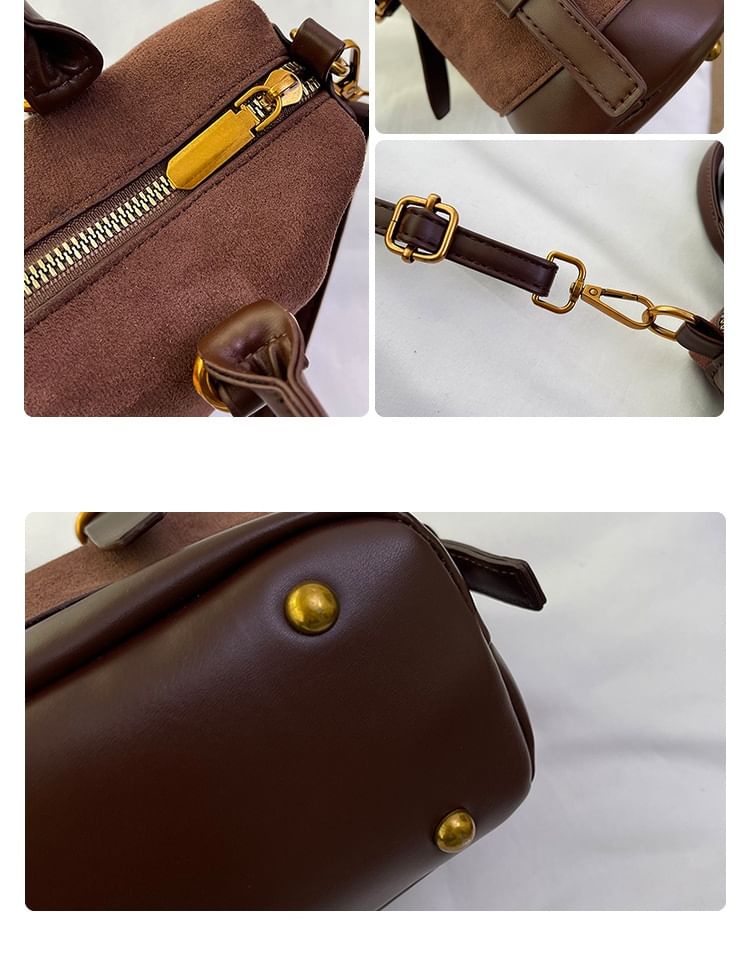 Plain Handle Suede Faux Crossbody Bag Top