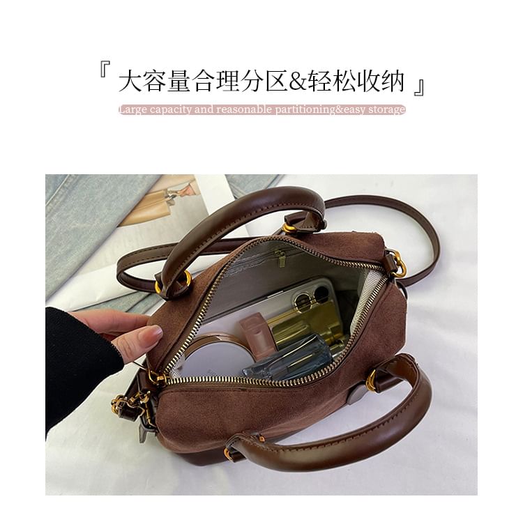 Plain Handle Suede Faux Crossbody Bag Top