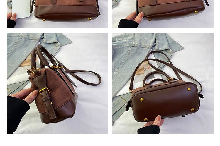 Plain Handle Suede Faux Crossbody Bag Top