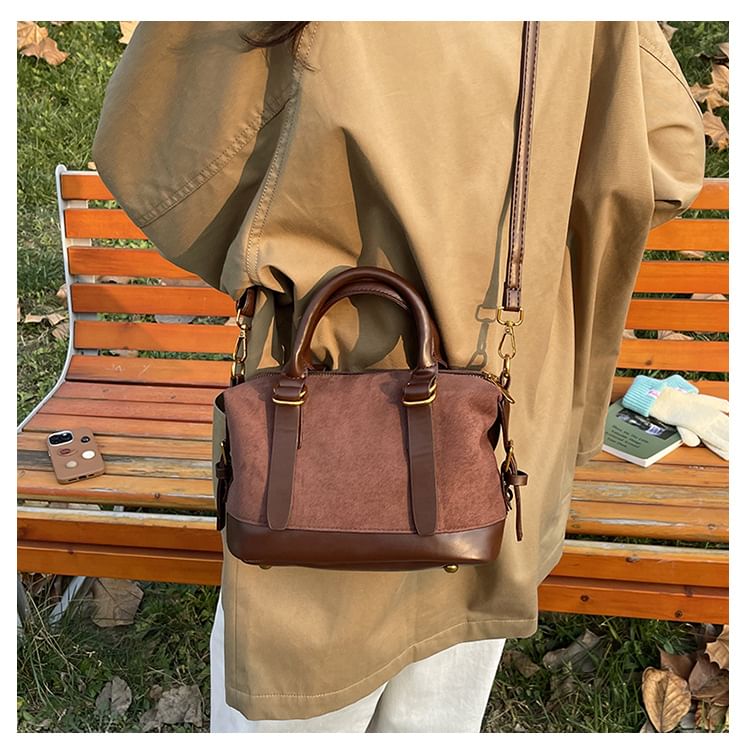 Plain Handle Suede Faux Crossbody Bag Top