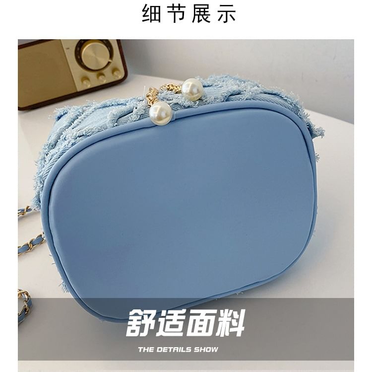 Strap Bucket Bag Chain Drawstring Frayed