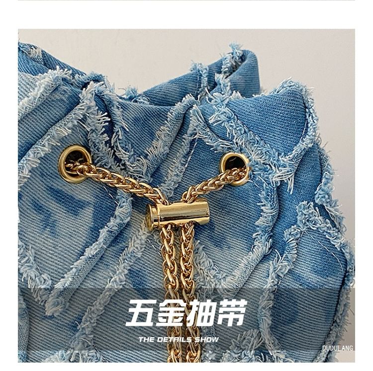 Strap Bucket Bag Chain Drawstring Frayed
