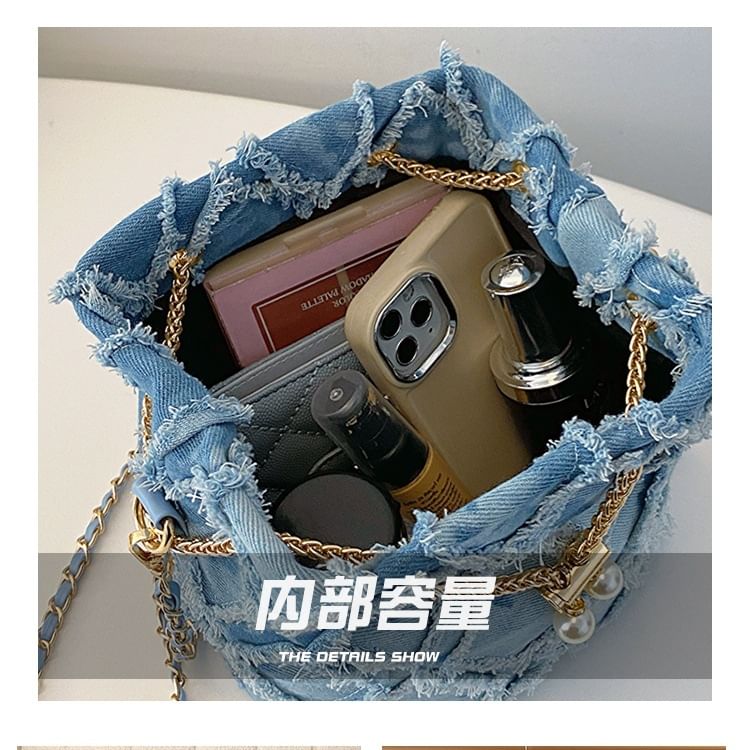 Strap Bucket Bag Chain Drawstring Frayed