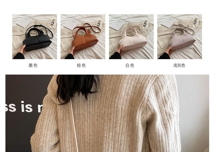 Faux Plain Bag Handle Crossbody Top Leather