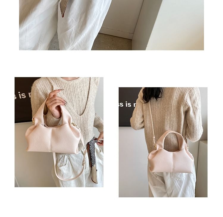 Faux Plain Bag Handle Crossbody Top Leather