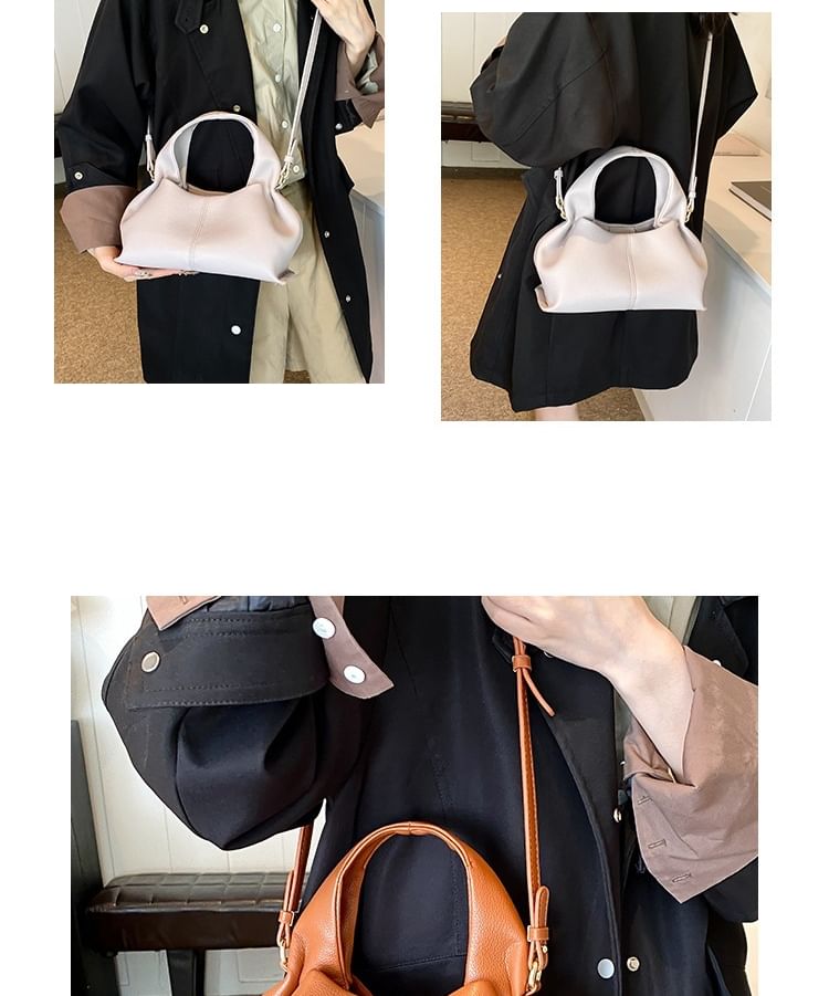 Faux Plain Bag Handle Crossbody Top Leather