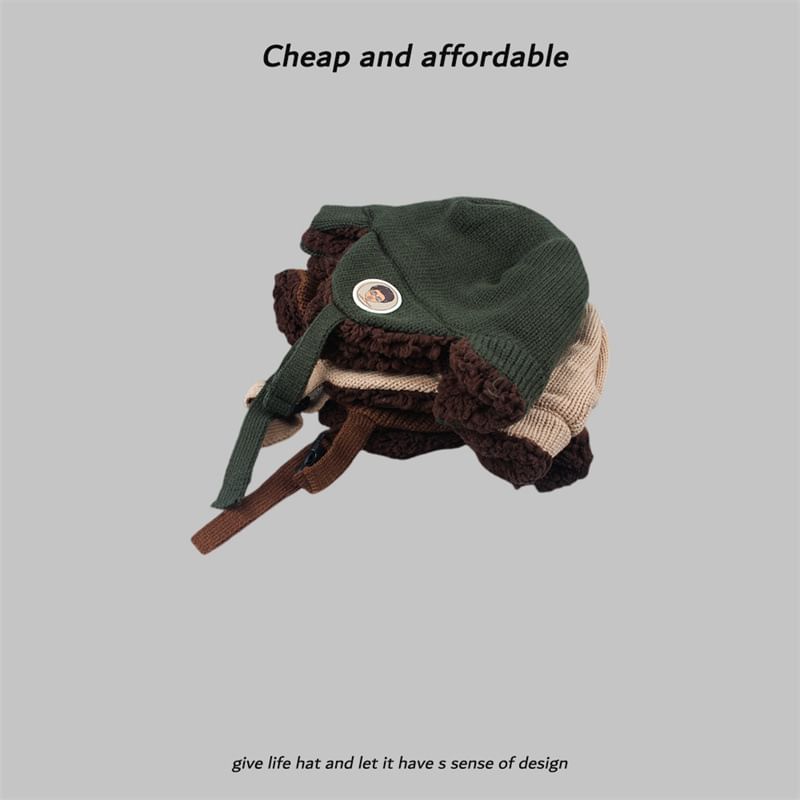 Trapper Embroidered Knit Hat Cartoon