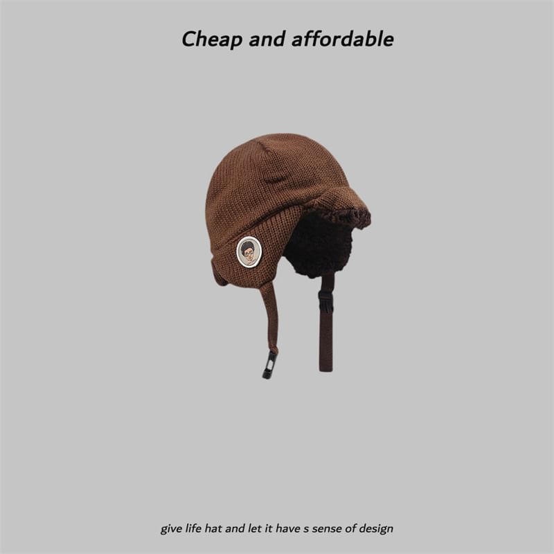 Trapper Embroidered Knit Hat Cartoon