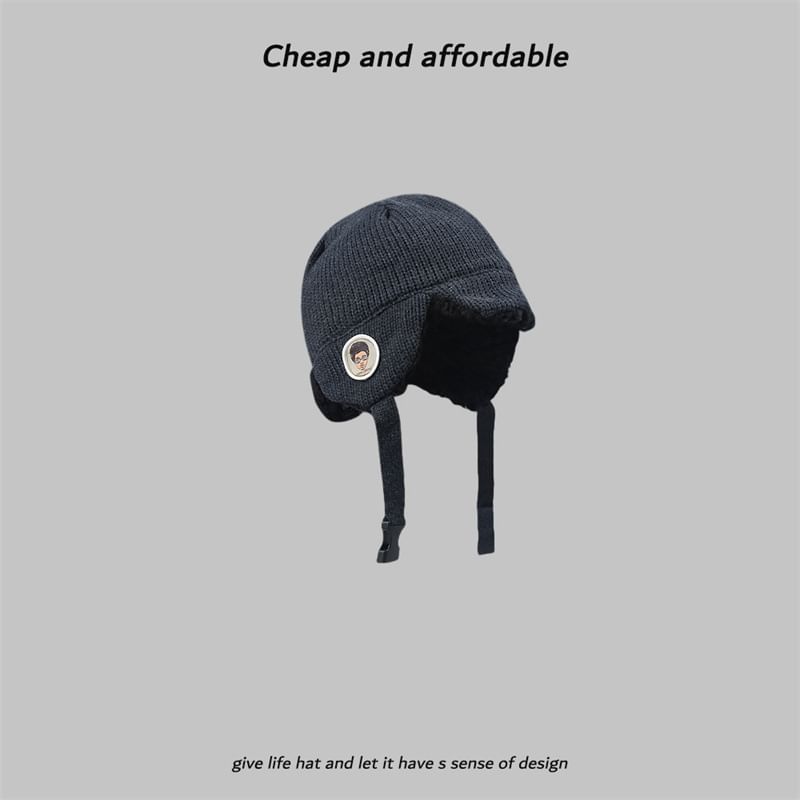 Trapper Embroidered Knit Hat Cartoon