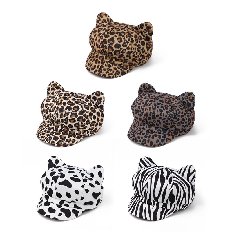 Ear Cap Newsboy Patterned Cat