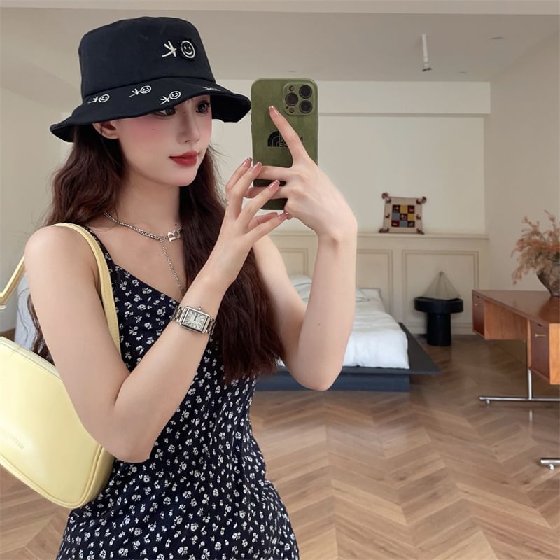 Face Smiley Bucket Hat Embroidered