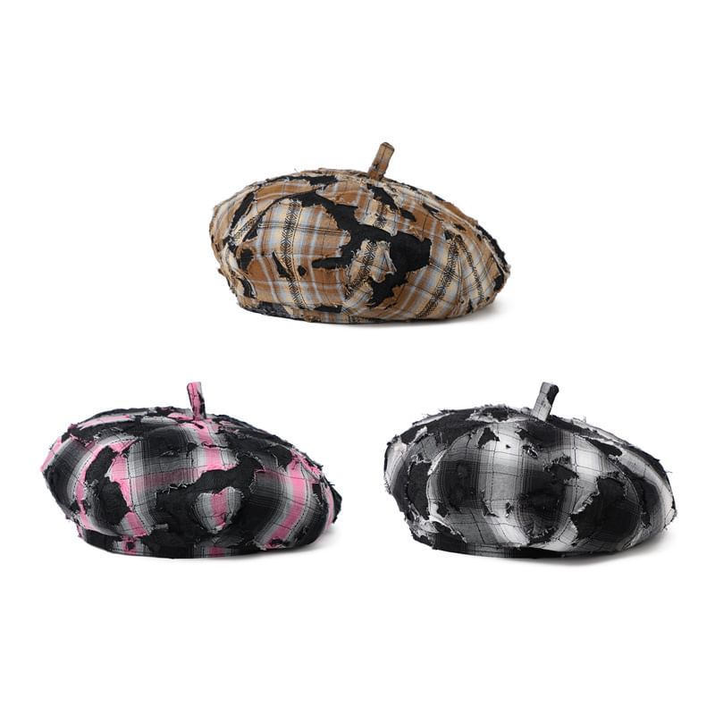 Beret Plaid Distressed