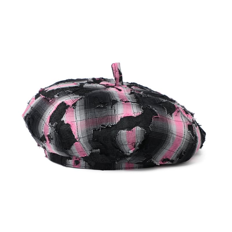 Beret Plaid Distressed
