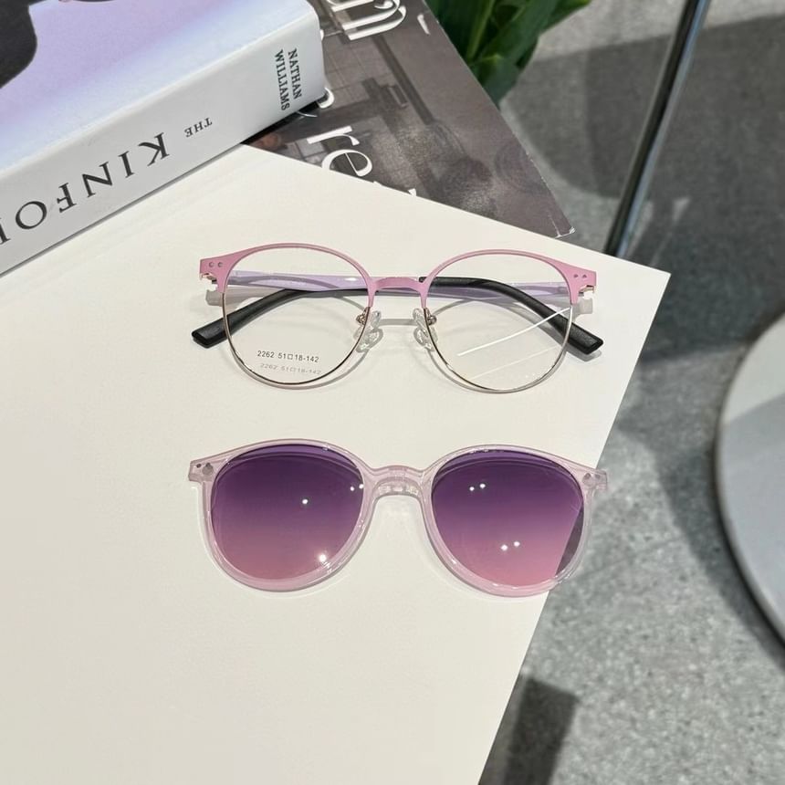 Metal Glasses On With Clip Sunglasses Round