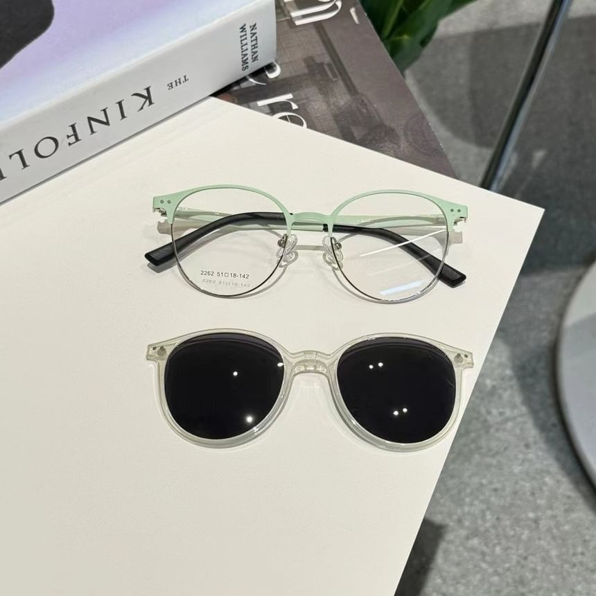 Metal Glasses On With Clip Sunglasses Round