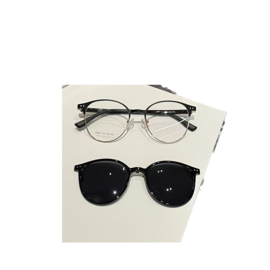 Metal Glasses On With Clip Sunglasses Round