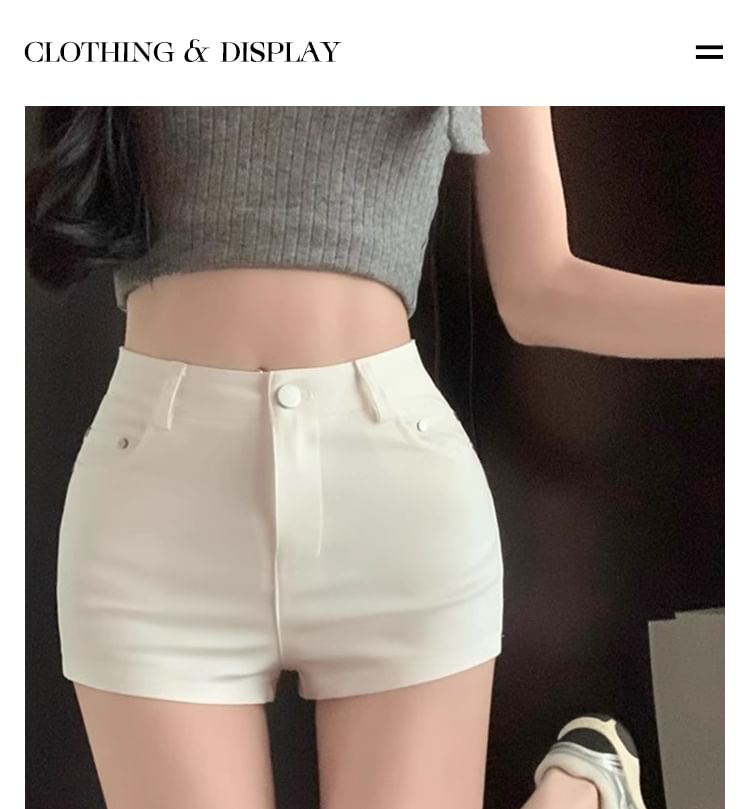 Plain Shorts High Hem Waist Zip