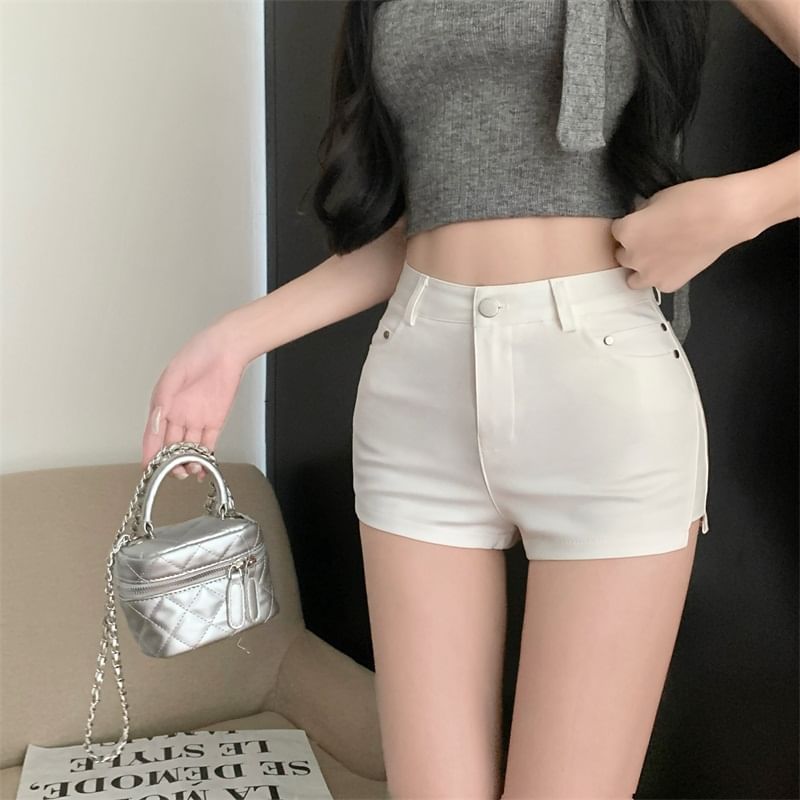 Plain Shorts High Hem Waist Zip