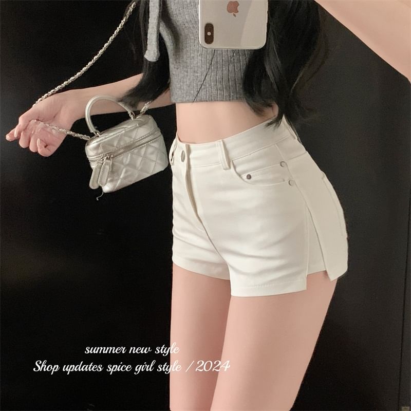 Plain Shorts High Hem Waist Zip