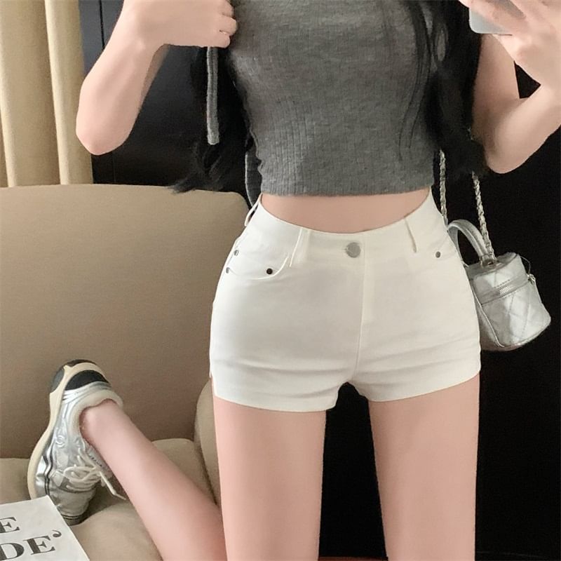 Plain Shorts High Hem Waist Zip