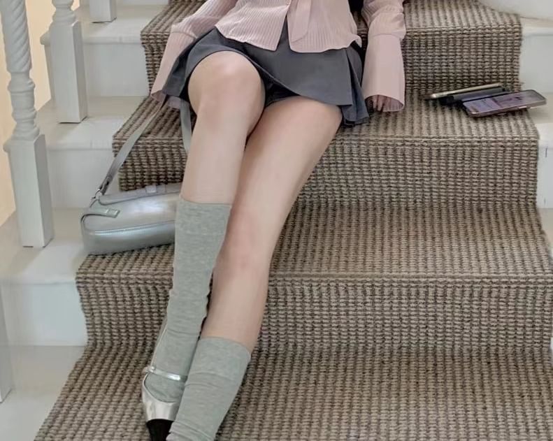 Belt Pleated V-Neck Long Shirt Collared Skort A-Line Waist / Plain Striped Set Sleeve High Mini