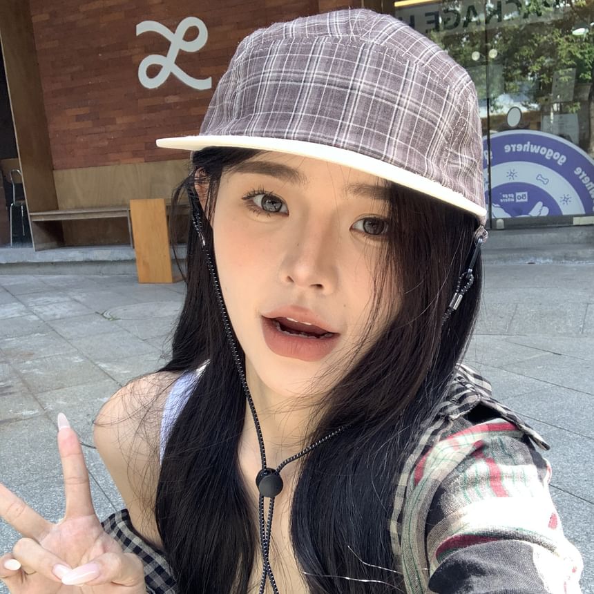 Drawstring Cap Baseball Plaid