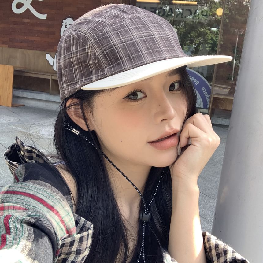 Drawstring Cap Baseball Plaid