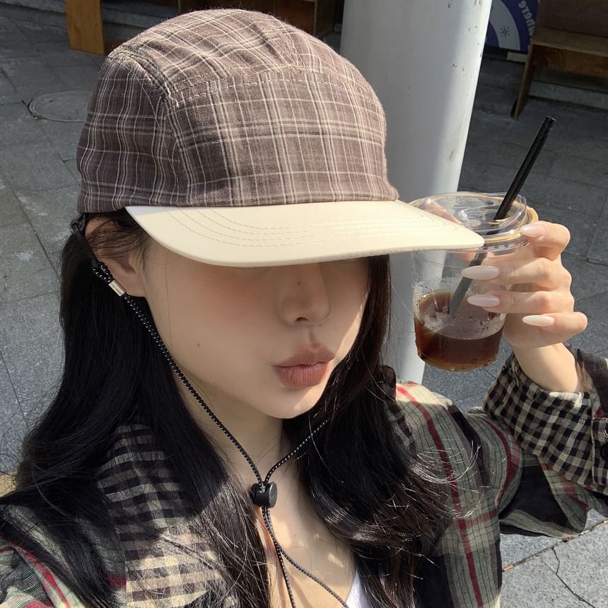 Drawstring Cap Baseball Plaid