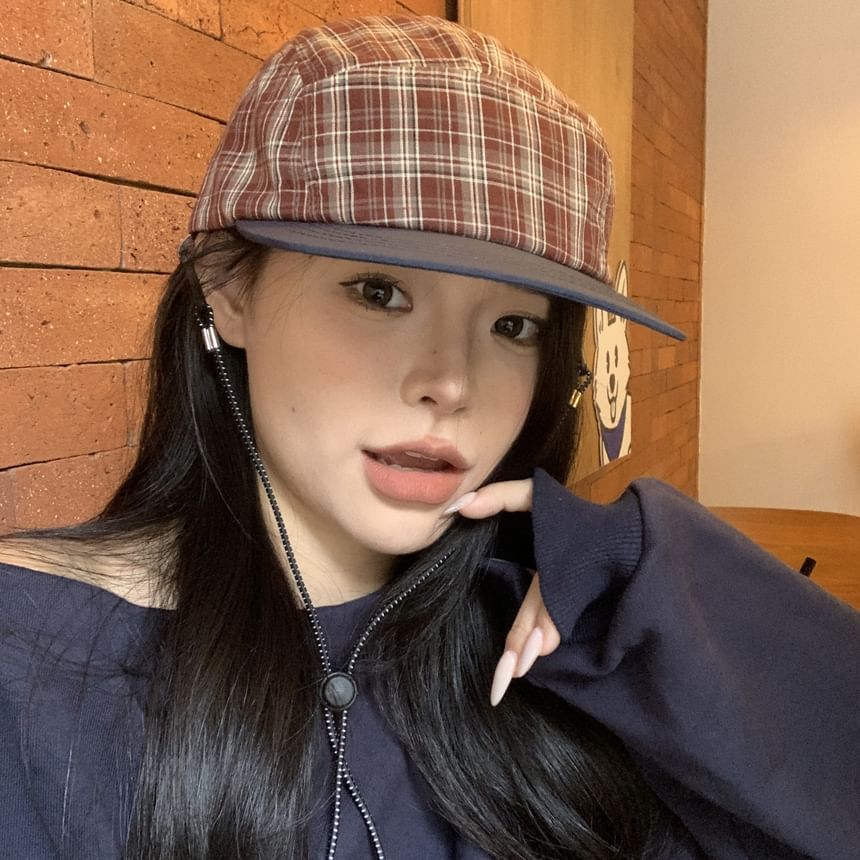 Drawstring Cap Baseball Plaid