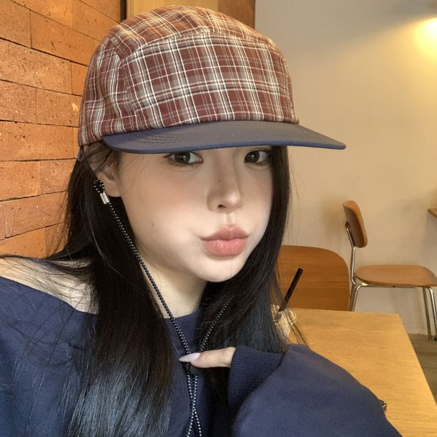 Drawstring Cap Baseball Plaid