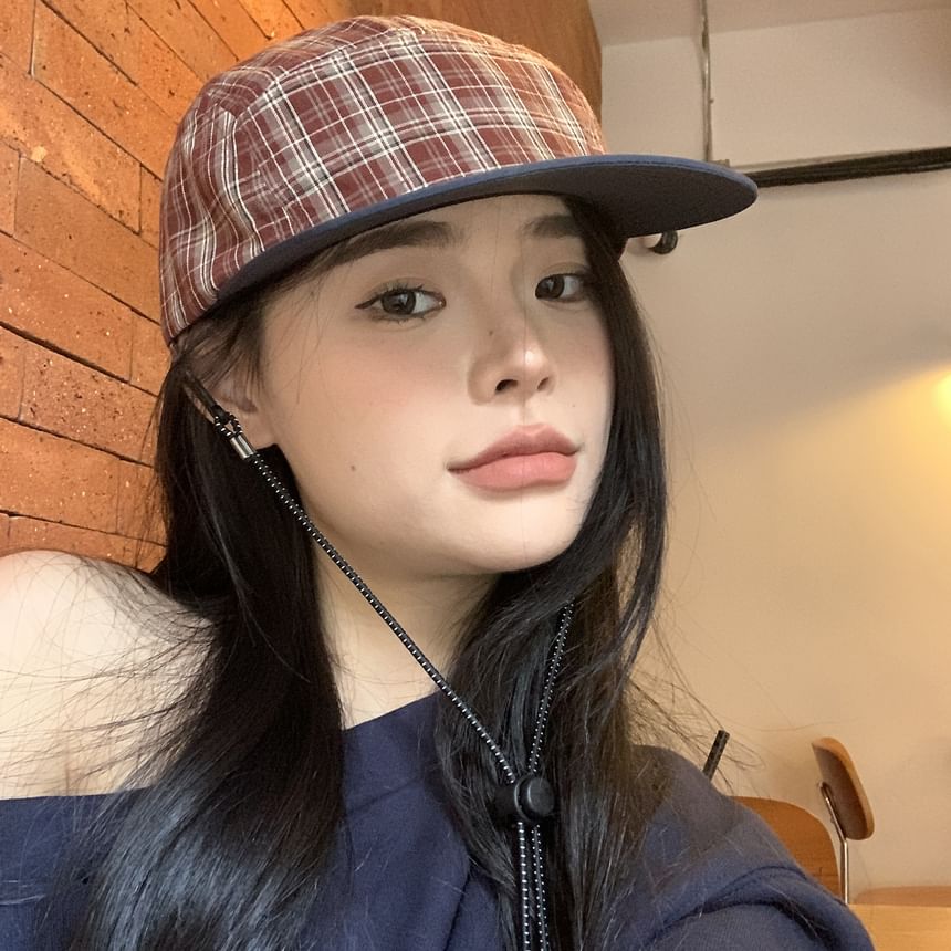 Drawstring Cap Baseball Plaid