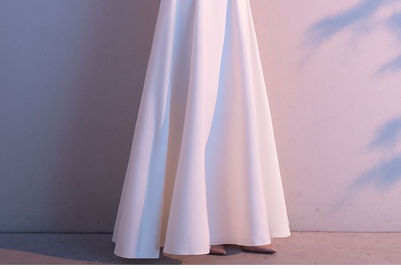 Short-Sleeve Stand Collar Lace A-Line Evening Gown