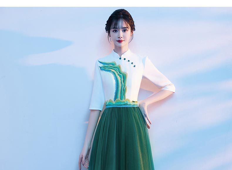 Short-Sleeve Stand Collar Two Tone A-Line Evening Gown