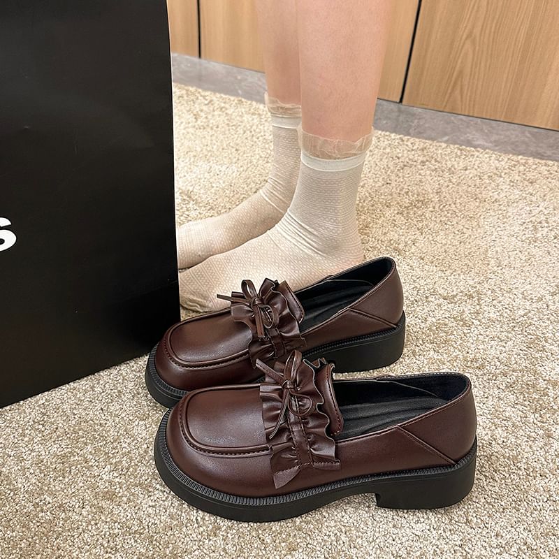 Loafers Plain Ruffle Platform Trim