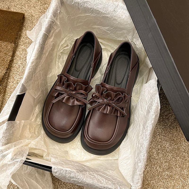 Loafers Plain Ruffle Platform Trim