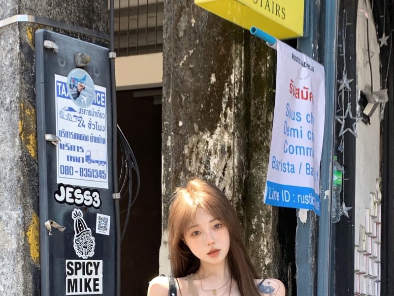 U-Neck Plain Top Asymmetrical Sleeveless