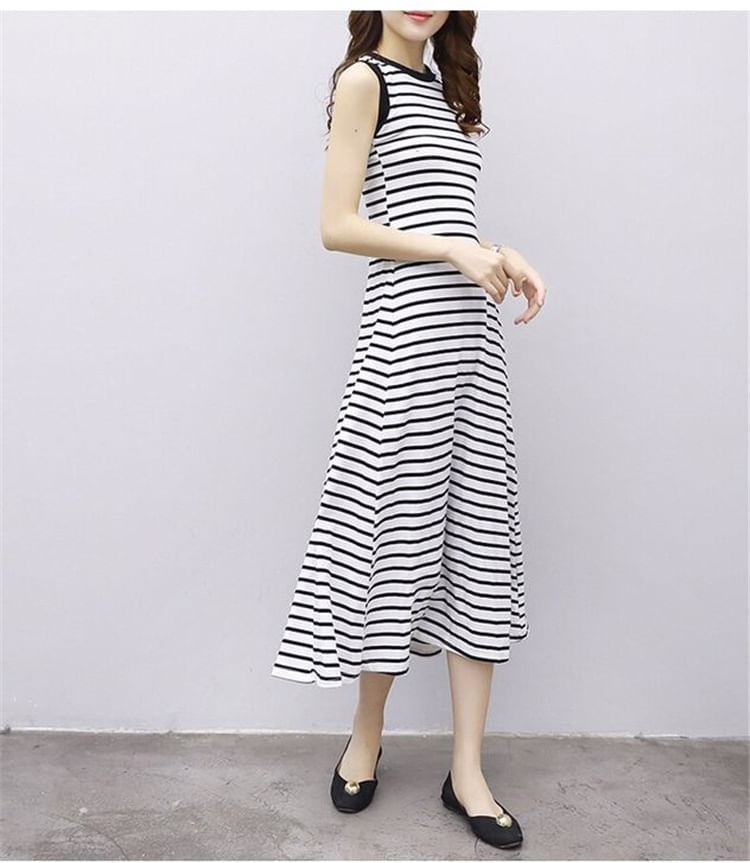 Crew Dress A-Line Striped Neck Midi Tank