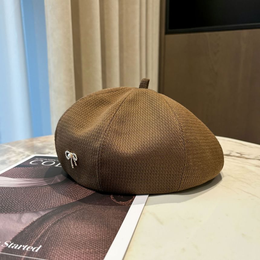 Beret Rhinestone Pearl Bow Faux