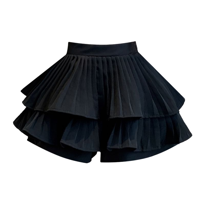 A-Line High Skirt Mini Ruffle Pleated Plain Accordion Waist