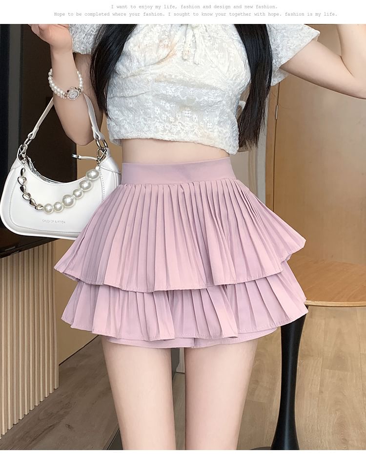 A-Line High Skirt Mini Ruffle Pleated Plain Accordion Waist