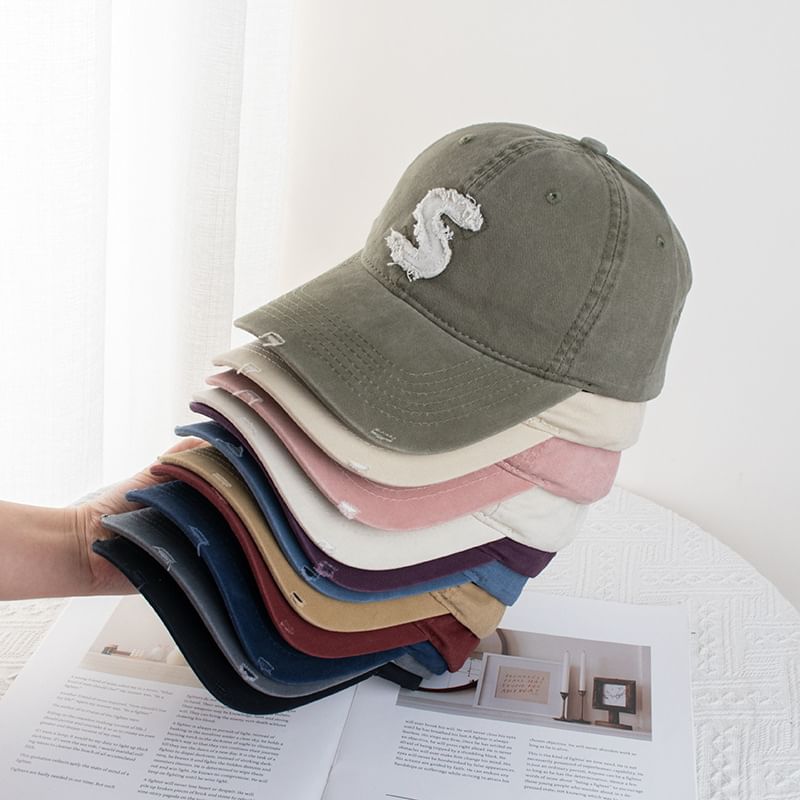 Cap Baseball Lettering Applique Distressed