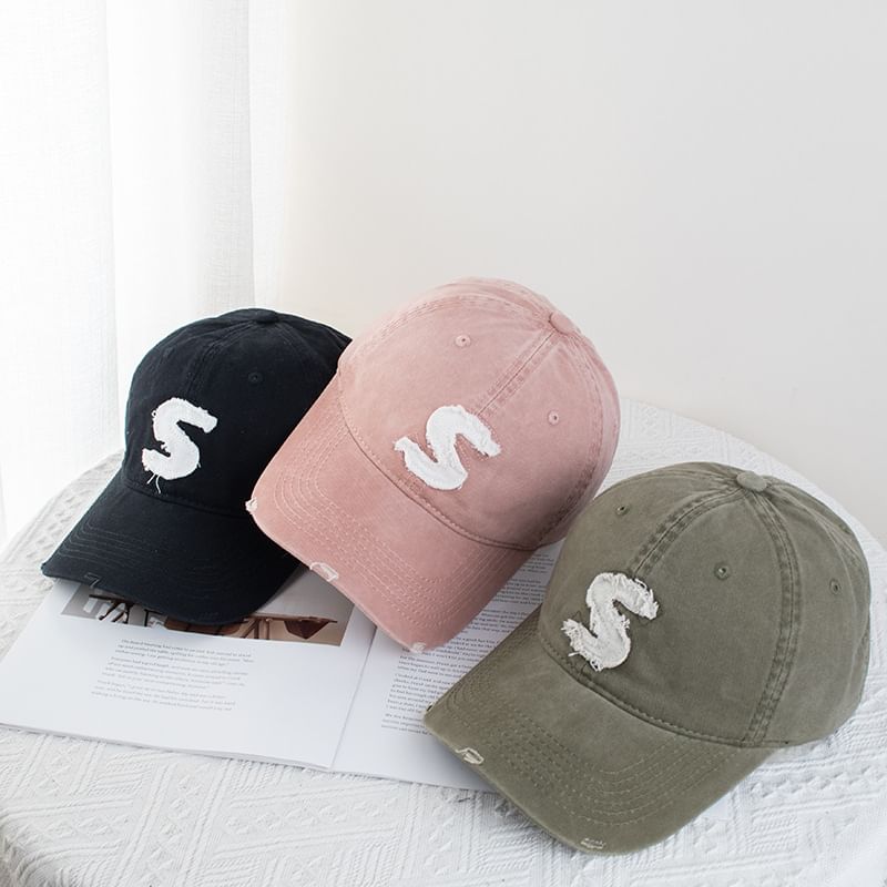 Cap Baseball Lettering Applique Distressed