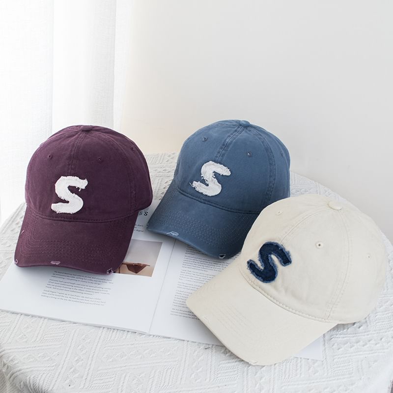 Cap Baseball Lettering Applique Distressed