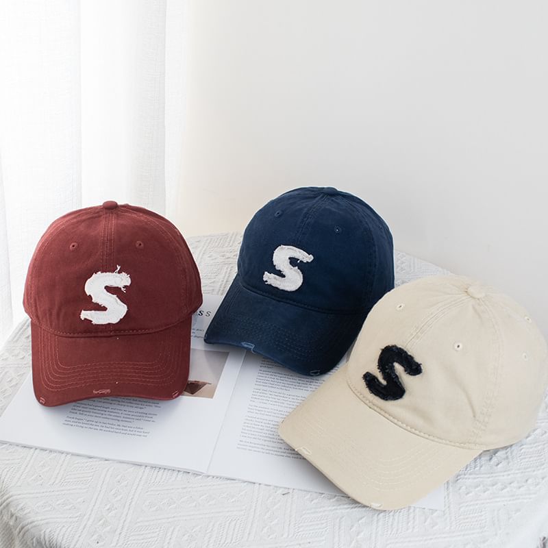 Cap Baseball Lettering Applique Distressed