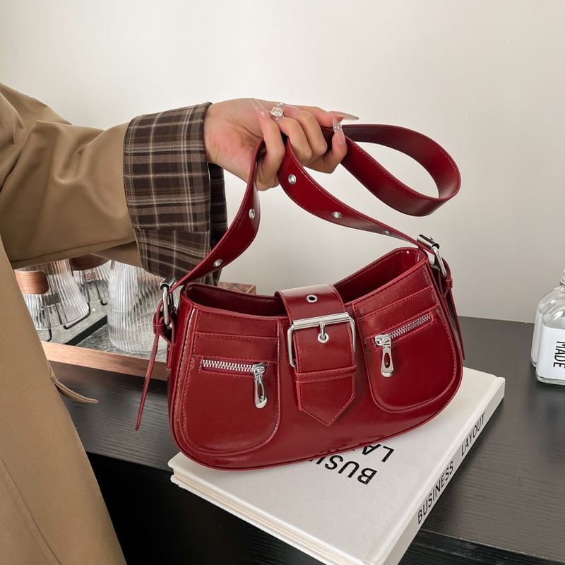 Faux Shoulder Bag Leather Buckled
