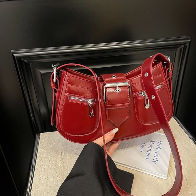 Faux Shoulder Bag Leather Buckled